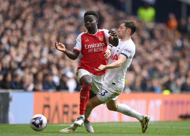 In for the injured Destiny Udogie, couldn’t stop Saka cutting inside from right and putting Gunners three ahead in opening 45. Booked for obvious foul on same player in last 10 minutes. Fouled by Rice which led to Son scoring penalty. Getty Images