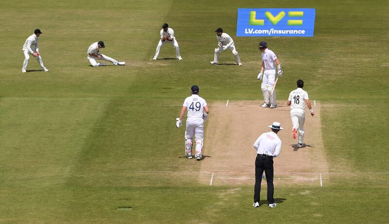 England opener Zak Crawley is caught at slip by Tim Southee off the bowling of Trent Boult for a duck. Getty