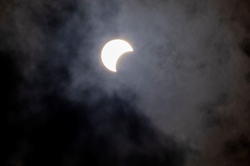 A partial solar eclipse is seen in Hefer Valley, Israel. AP Photo