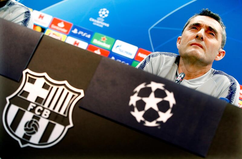 epa07431671 FC Barcelona's head coach Ernesto Valverde attends a press conference held at the sport complex Joan Gamper in Barcelona, Spain, 12 March 2019. FC Barcelona will face Olympique Lyon in the UEFA Champions League round of 16 second leg soccer match on 13 March 2019.  EPA/Enric Fontcuberta