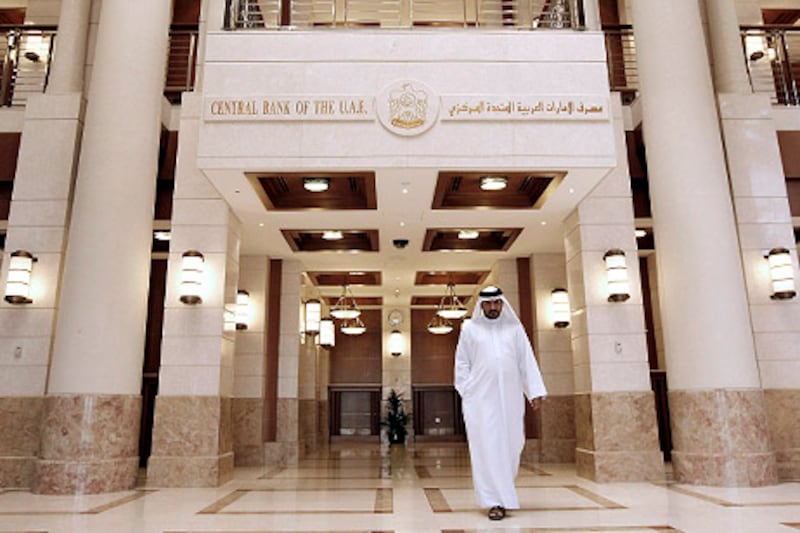 ABU DHABI, UNITED ARAB EMIRATES - May 20, 2009: The front lobby of the Central Bank of the United Arab Emirates. 

( Ryan Carter / The National ) *** Local Caption ***  RC018-CentralBank.JPGRC018-CentralBank.JPG