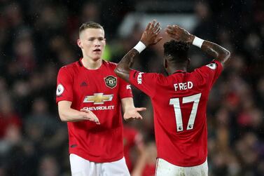 Manchester United's Scott McTominay celebrates scoring his side's second goal of the game during the Premier League match at Old Trafford, Manchester. PA Photo. Picture date: Sunday March 8, 2020. See PA story SOCCER Man Utd. Photo credit should read: Nick Potts/PA Wire. RESTRICTIONS: EDITORIAL USE ONLY No use with unauthorised audio, video, data, fixture lists, club/league logos or "live" services. Online in-match use limited to 120 images, no video emulation. No use in betting, games or single club/league/player publications.