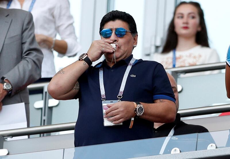 FILE PHOTO: Soccer Football - World Cup - Round of 16 - France vs Argentina - Kazan Arena, Kazan, Russia - June 30, 2018  Diego Maradona in the stands before the match  REUTERS/John Sibley/File Photo