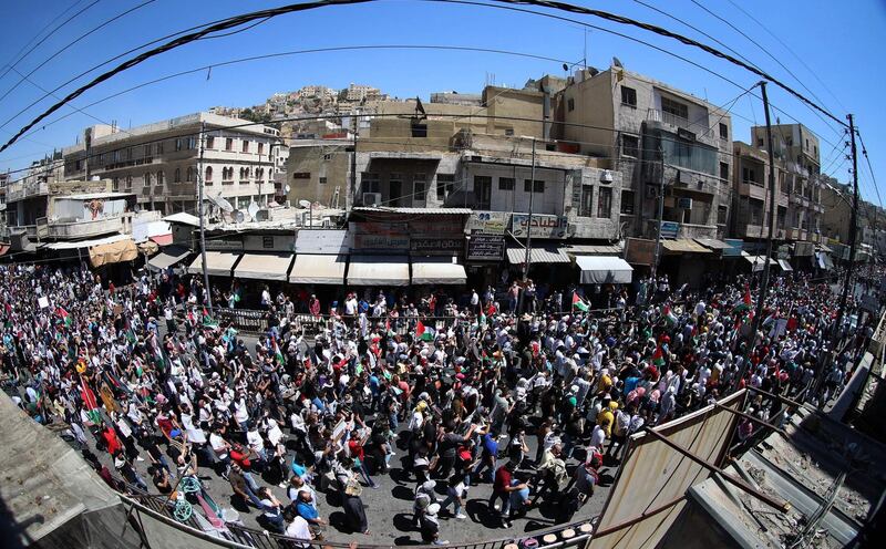 Demonstrators express solidarity with the Palestinian people in Jordan's capital Amman. AFP