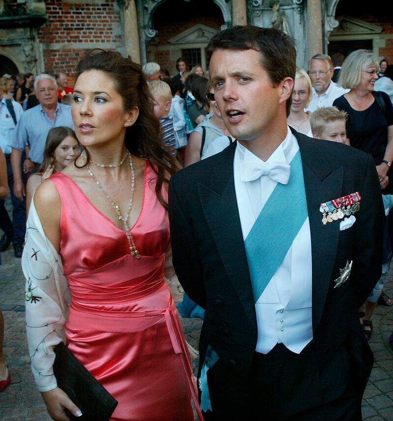 Crown Prince Frederik and Mary Donaldson attend a wedding at the Frederiksborg Castle Church in Hillerod, Denmark, in 2002. EPA