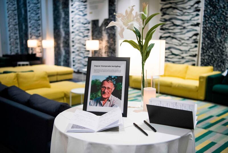 A book of condolences is placed in hounour of founder Ingvar Kamprad at the entrance of an IKEA store in Barkaby near Stockholm on January 29, 2018.
Ingvar Kamprad, the enigmatic founder of Swedish furniture giant IKEA, died aged 91 on Sunday, January 28, the company said. / AFP PHOTO / Jonathan NACKSTRAND