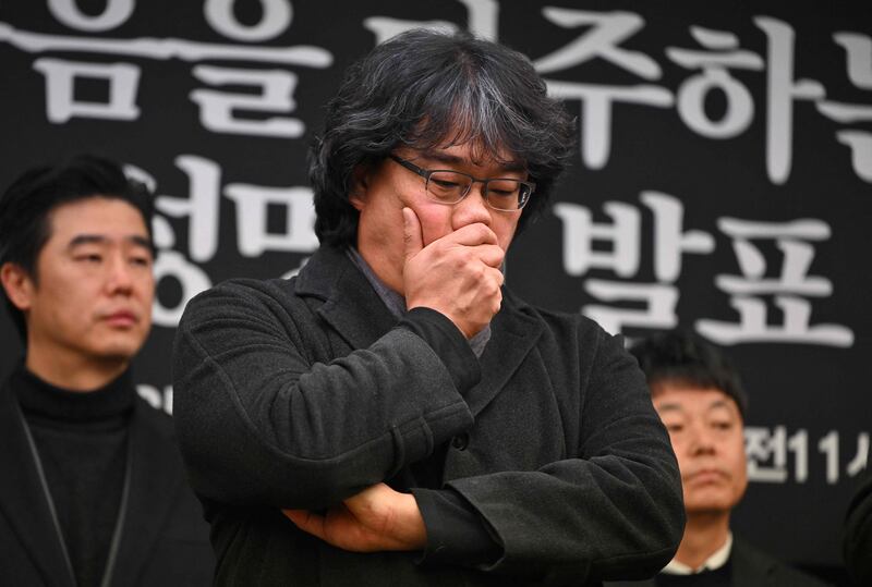 Film director Bong Joon-ho at a press conference on the death of South Korean actor Lee Sun-kyun in Seoul. The Oscar-winning Parasite filmmaker criticised South Korean police and media for their purported role in the actor's suicide. AFP