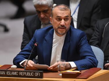 Iran’s Foreign Minister Hossein Amirabdollahian speaks during a UN Security Council meeting on the situation in the Middle East, including the Palestinian question, at UN headquarters in New York City on April 18, 2024. AFP