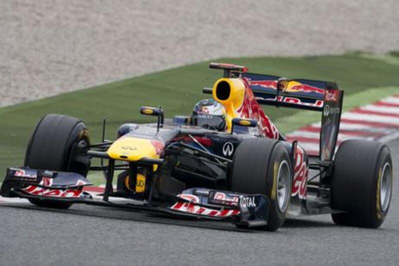 Sebastian Vettel in action his Red Bull-Renault during testing in Barcelona yesterday. The German was quickest and his fastest time following teammate Mark Webber’s rapid pace on Tuesday has made the team pre-season favourites to take both titles.