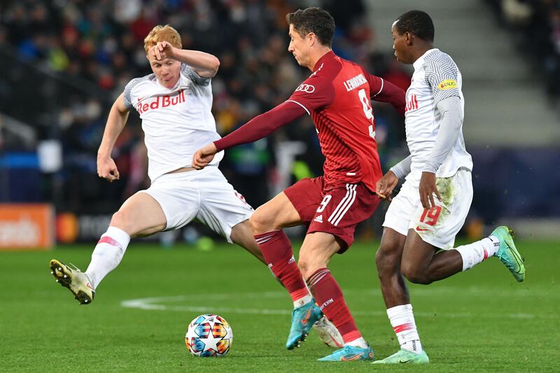 Centre midfield: Mohamed Camara (RB Salzburg). A magnificent Camara pass set up Salzburg’s lead over Bayern. It was one of several highlights in a showreel performance from the Mali international. Firm in the tackle, quick to look forward after regaining possession. AFP