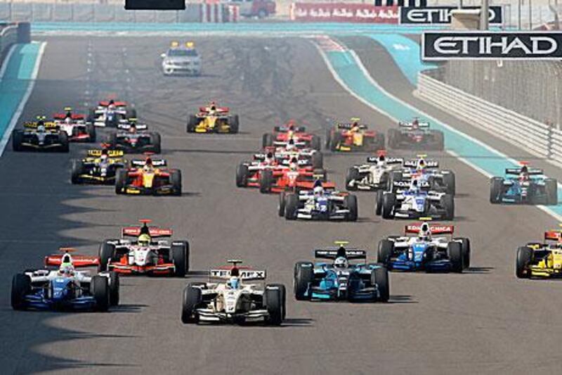 Last year Sergio Perez, front second left, won the GP2 race at the Yas before taking part in the Young Drivers Testing.