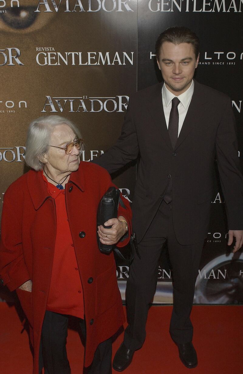 MADRID, SPAIN - JANUARY 10:  Leonardo DiCaprio and his grandmother Helene IndenBirken attends the Spanish Preimere of "The Aviator" at Palacio de la Musica Cinema on January 10, 2005 in Madrid, Spain. (Photo by Carlos Alvarez/Getty Images)