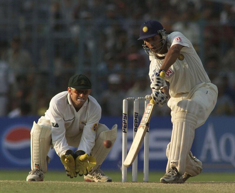14 Mar 2001:  VVS Laxman of India hits out, during day four of the 2nd Test between India and Australia played at Eden Gardens, Calcutta, India.  DIGITAL IMAGE  Mandatory Credit: Hamish Blair/ALLSPORT/Getty Images