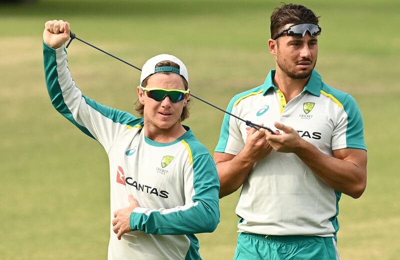 Australia's Adam Zampa and Marcus Stoinis during a training session ahead of the ODI and T20 tour of Pakistan at the Junction Oval  in Melbourne on Tuesday, March 22, 2022. Getty