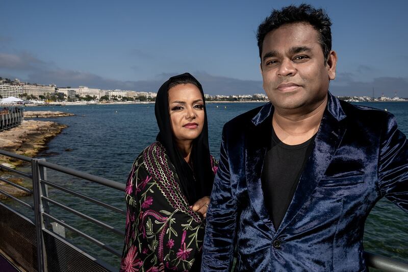 Nayla Al Khaja and A R Rahman at the 75th Cannes International Film Festival. Photo: Ammar Abd Rabbo