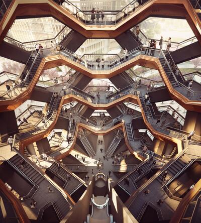 An interior view of the Vessel at Hudson Yards. Courtesy Forbes Massie-Heatherwick Studio