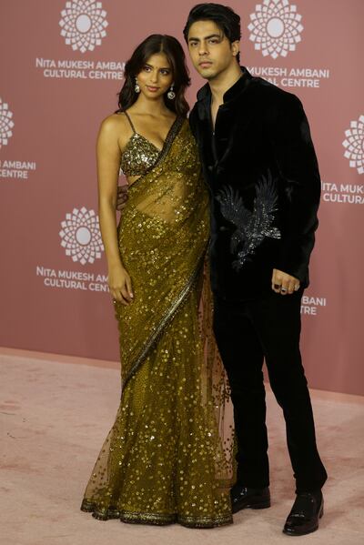 Suhana Khan with her older brother Aryan Khan at inaugural gala of the Nita Mukesh Ambani Cultural Centre (NMACC) in Mumbai. EPA