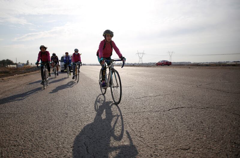 Former Iraqi athlete Rasha Refaat is offering free cycling classes to young women in a bid to develop women’s sports in her homeland. All photos: Reuters