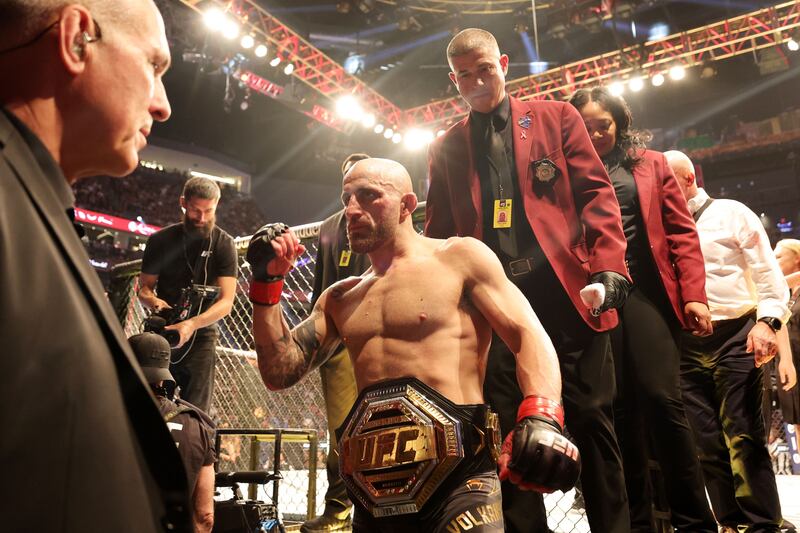 Alexander Volkanovski exits the octagon after his unanimous decision win over Max Holloway. Getty