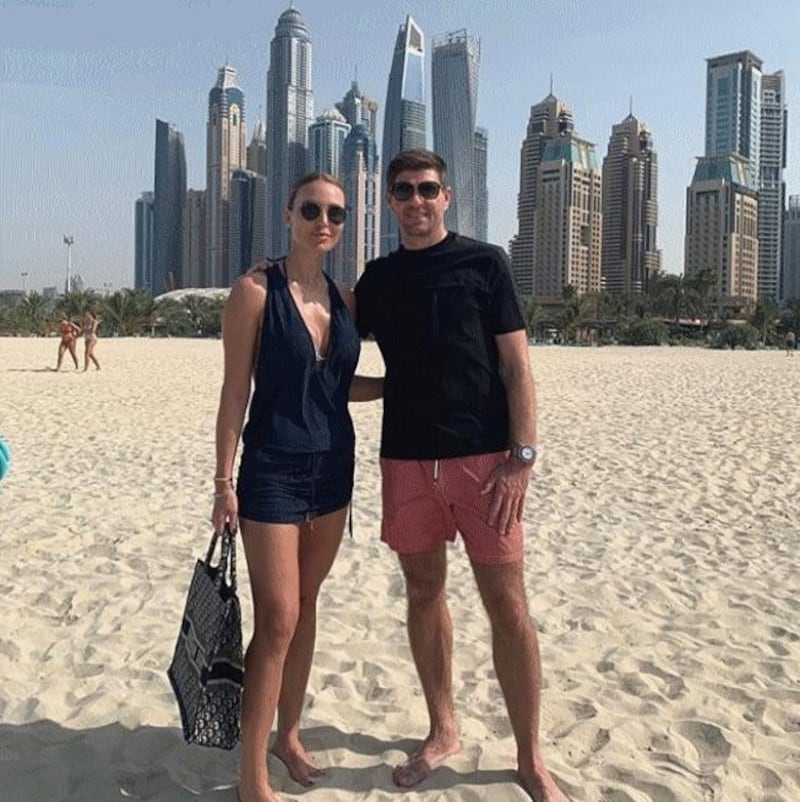 Footballer Steven Gerrard and his wife, Alex Curran, on the beach in Dubai on January 4. Instagram / Steven Gerrard 