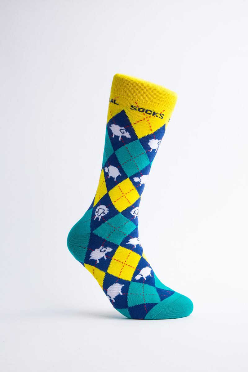 The Mu’Baah’rak sock: “Argyle is a timeless sock design, and we ‘sheepishly’ decided to add our own take. The sock represents the celebration of Eid-Al-Adha, or the ‘Sacrifice Feast’.”