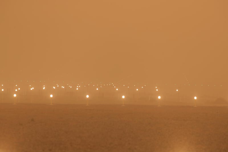 A view of the runway during a sandstorm blown over from North Africa known as "calima" at Las Palmas Airport, Canary Islands, Gran Canaria. Reuters