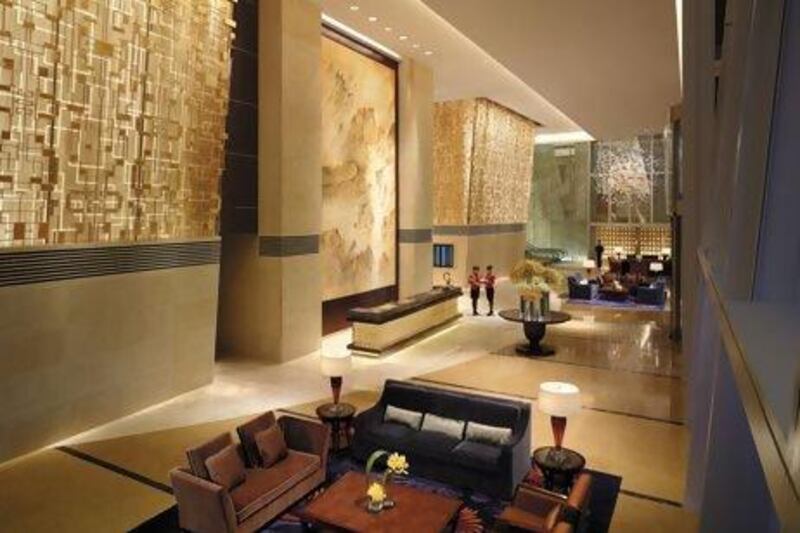 The lobby at the hotel China World Summit Wing, Beijing. Courtesy of Shangri-La Hotels and Resorts