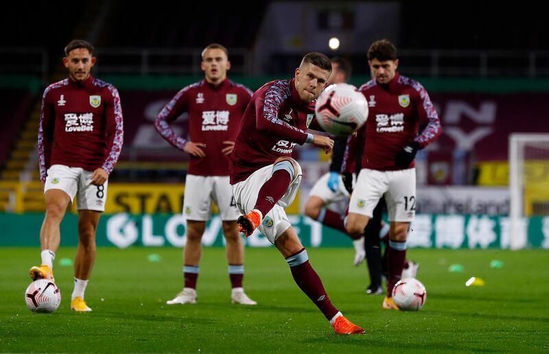 BURNLEY, ENGLAND - OCTOBER 26: Johann Berg Gudmundsson of Burnley warms up prior to the Premier League match between Burnley and Tottenham Hotspur at Turf Moor on October 26, 2020 in Burnley, England. Sporting stadiums around the UK remain under strict restrictions due to the Coronavirus Pandemic as Government social distancing laws prohibit fans inside venues resulting in games being played behind closed doors. (Photo by Jason Cairnduff - Pool/Getty Images)