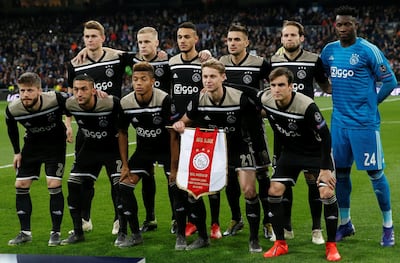 Soccer Football - Champions League - Round of 16 Second Leg - Real Madrid v Ajax Amsterdam - Santiago Bernabeu, Madrid, Spain - March 5, 2019  Ajax players pose for a team group photo before the match   REUTERS/Susana Vera