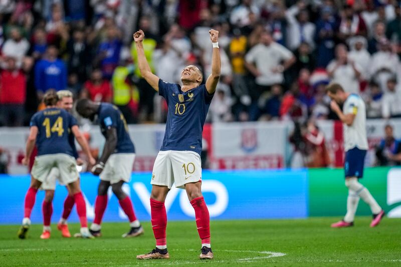 France's Kylian Mbappe celebrates the victory. Getty