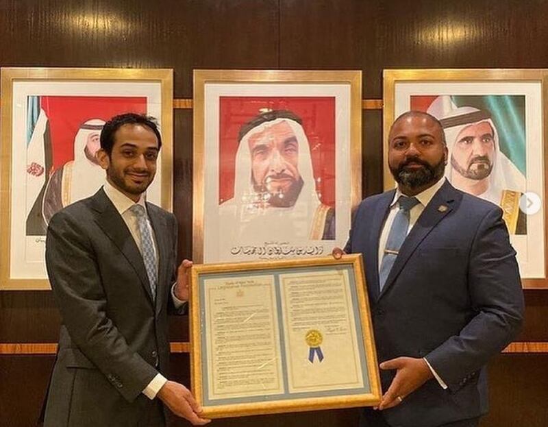 Abdalla Shaheen, consul general of the UAE in New York, with New York state senator Kevin Thomas. Kevin Thomas's Instagram