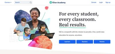 A screenshot of the website of Khan Academy.
