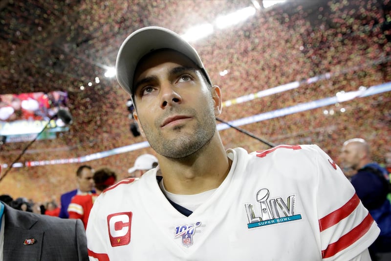 San Francisco 49ers quarterback Jimmy Garoppolo after the game. AP Photo