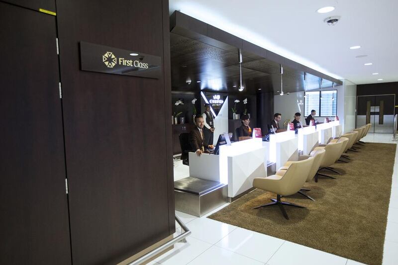 The dedicated first class check in area. The new facility adds to the airline’s expanding collection of 14 premium lounges including those recently launched in New York and Melbourne. Christopher Pike / The National