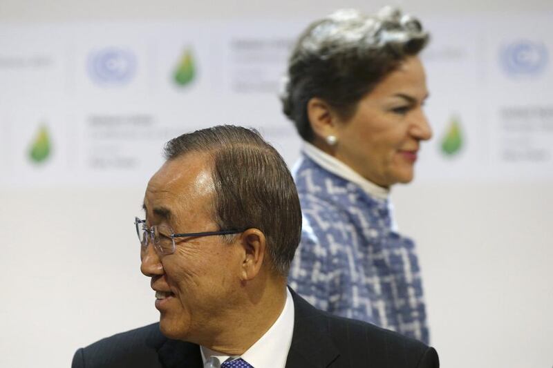 UN chief Ban Ki-moon and Christiana Figueres, executive secretary of the United Nations Framework Convention on Climate Change, are looking to secure a global agreement. Stephane Mahe / Reuters