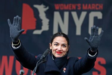 Alexandria Ocasio-Cortez speaks at a Women's Unity Rally on January 19, 2019, in New York. AP