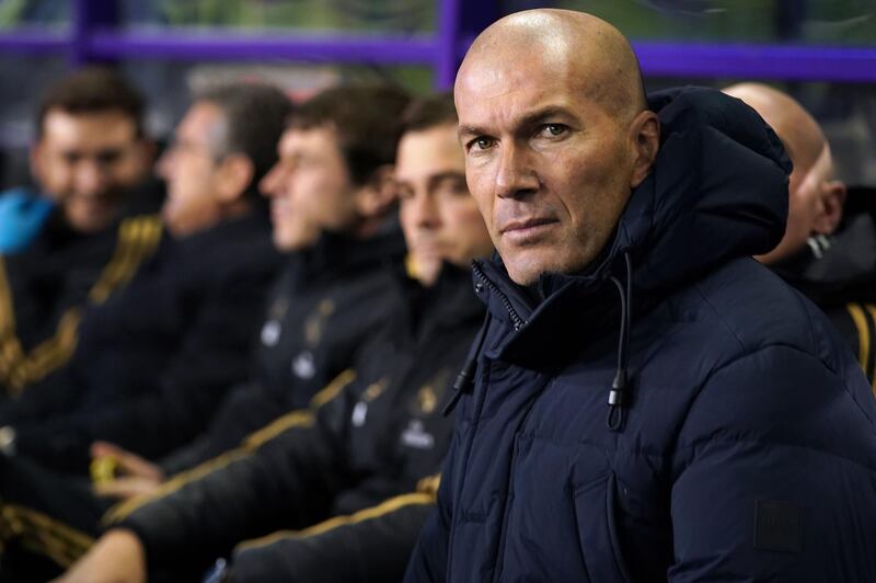 Real Madrid's French coach Zinedine Zidane looks on. AFP
