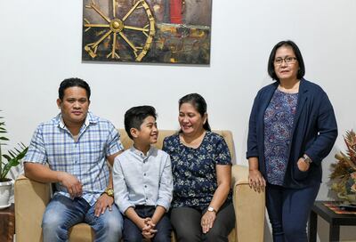 Peter Rosalita-AD  Peter Rosalita, 10, with his parents Ruel Rosalita, Vilma Villegas, and aunt Mary Jane Villegas in Abu Dhabi on June 7, 2021.
Reporter: David Tusing Features
