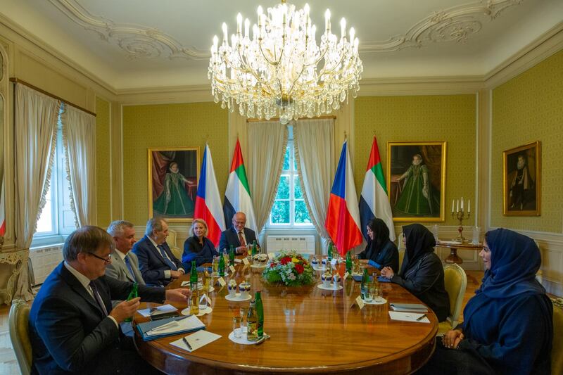 Sheikha Latifa with the President of Czech Republic, Milos Zeman, and their delegations. 