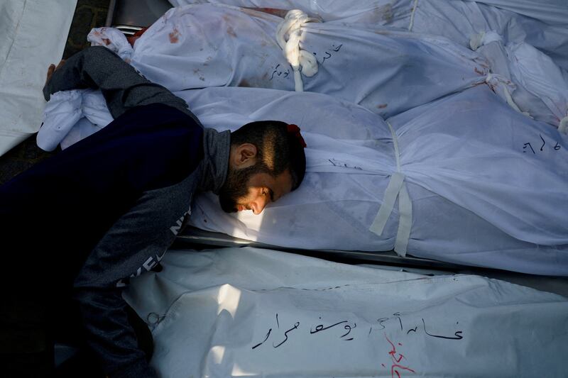 A funeral of Palestinians killed in Israeli strikes in Khan Younis in the southern Gaza Strip. Reuters