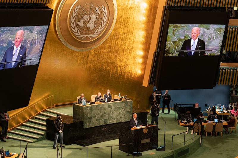 US President Joe Biden speaks during the 2022 United Nations General Assembly (UNGA) in New York. Bloomberg