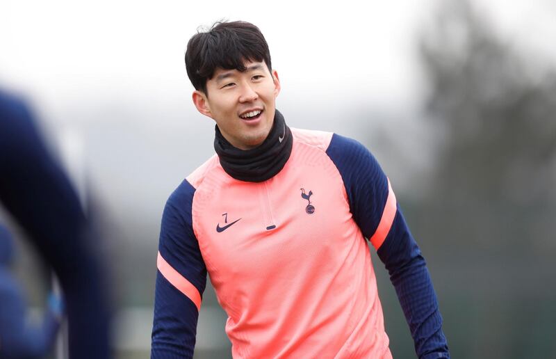 ENFIELD, ENGLAND - MARCH 02: Heung-Min Son of Tottenham Hotspur during the Tottenham Hotspur training session at Tottenham Hotspur Training Centre on March 02, 2021 in Enfield, England. (Photo by Tottenham Hotspur FC/Tottenham Hotspur FC via Getty Images)