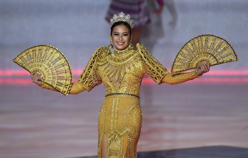 Miss Philippines Michelle Daniela Dee performs during the final in the ExCel centre in London.  EPA
