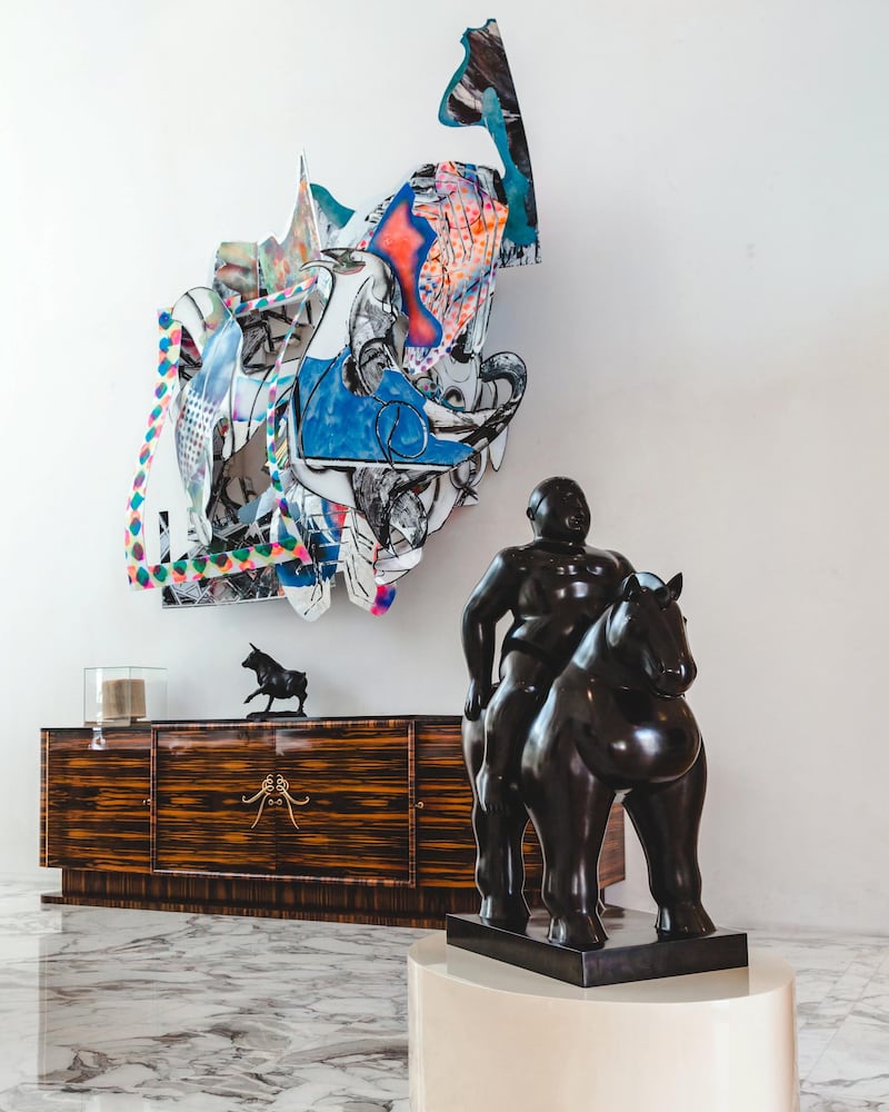 From Left: The Honor and Glory of Whaling (1991) by Frank Stella, and Man on a Horse (2008) by Fernando Botero, at the RAK Art Foundation, Riffa, Kingdom of Bahrain. Courtesy RAK Art Foundation/ Marine Terlizzi