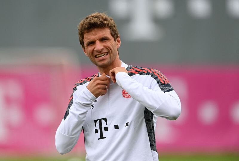 Bayern Munich's striker Thomas Mueller attends a training session on September 28, 2021 in Munich, southern Germany, on the eve of the UEFA Champions League Group E football match between FC Bayern Munich and FC Dynamo Kyiv.  (Photo by Christof STACHE  /  AFP)