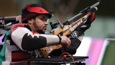 TOKYO, JAPAN - SEPTEMBER 01: Abdulla Sultan Alaryani competes in the R3 - Mixed 10m Air Rifle Prone SH1 Qualification on day 8 of the Tokyo 2020 Paralympic Games at Asaka Shooting Range on September 01, 2021 in Asaka, Japan. (Photo by Alex Pantling / Getty Images)