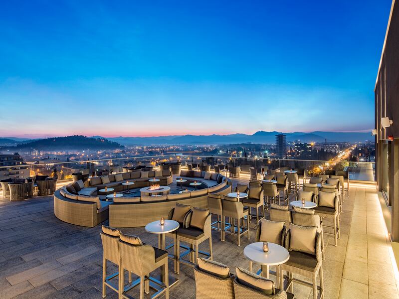 Rooftop views extend all the way to the mountains at Hilton Podgorica Crna Gora.