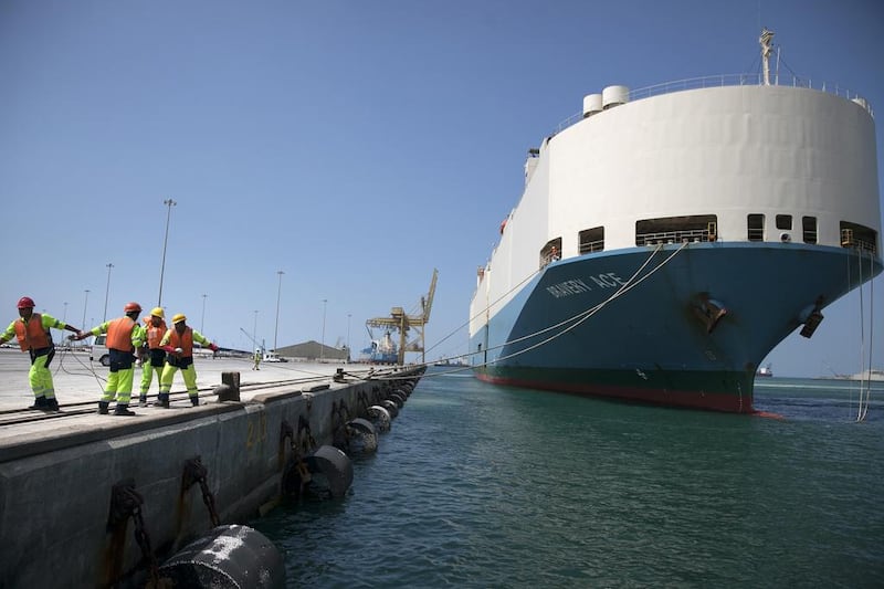 The volume of imported vehicles increased by 11 per cent to 350,000 units per year with the transfer of roll-on, roll-off ferries to Khalifa Port. Silvia Razgova / The National