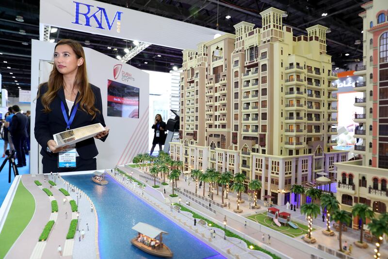 Dubai, United Arab Emirates - September 11th, 2017: Visitors at the Canal residents West project by Dubai sports city at the 16th addition of Cityscape Global. Monday, September 11th, 2017 at World Trade centre, Dubai. 