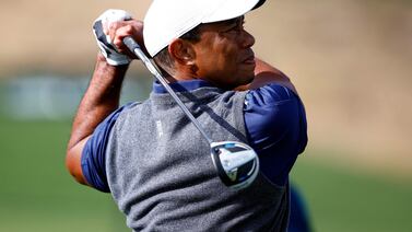 PACIFIC PALISADES, CALIFORNIA - FEBRUARY 14: Tiger Woods of the United States practices on the range prior to The Genesis Invitational at Riviera Country Club on February 14, 2023 in Pacific Palisades, California.    Ronald Martinez / Getty Images / AFP (Photo by RONALD MARTINEZ  /  GETTY IMAGES NORTH AMERICA  /  Getty Images via AFP)